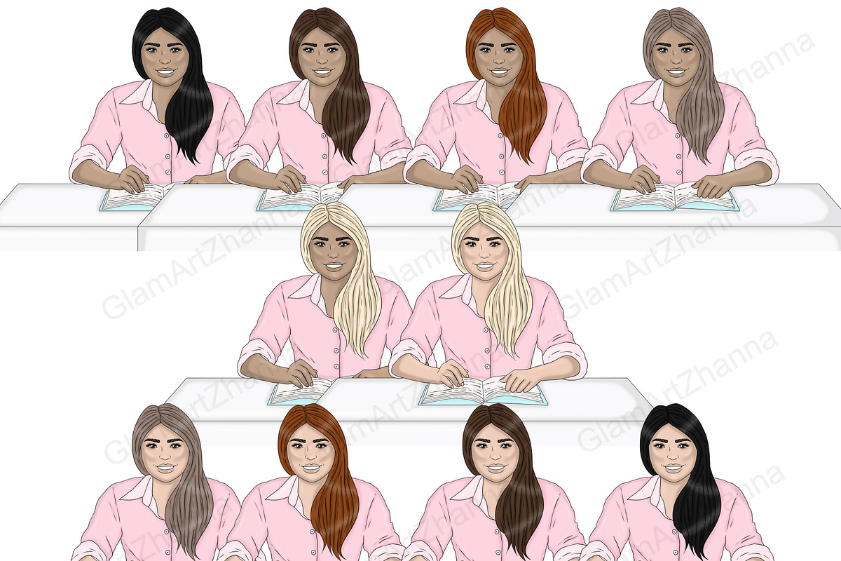 Study Bright Girls Clipart, an Education Illustration by GlamArtZhanna (Photo 7 of 7)