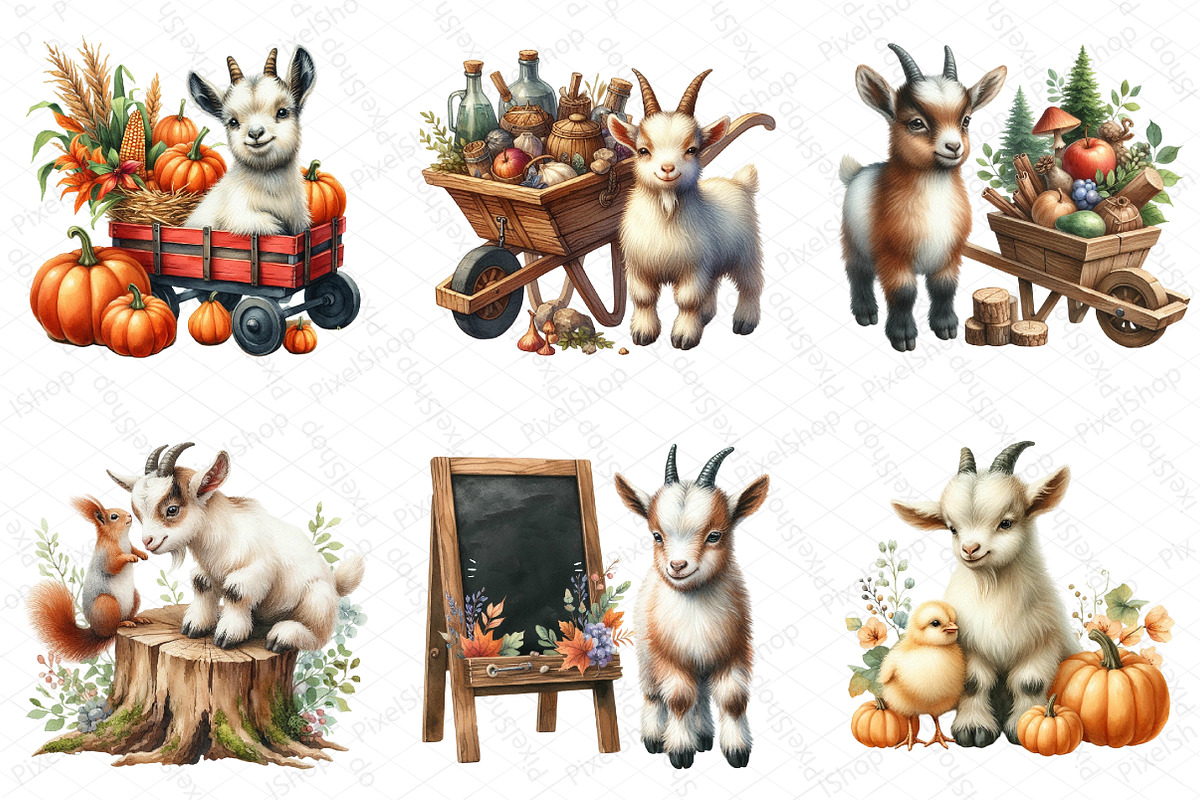 Watercolor Autumn Goat Clipart, an Illustration by DreamPrint404 (Photo 4 of 6)