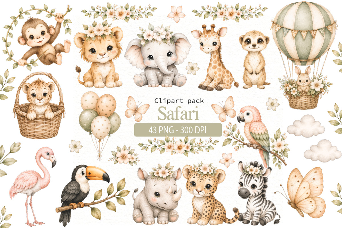 Safari Animals Clipart, an Animal Illustration by Villa 11 Estudio (Photo 1 of 7)