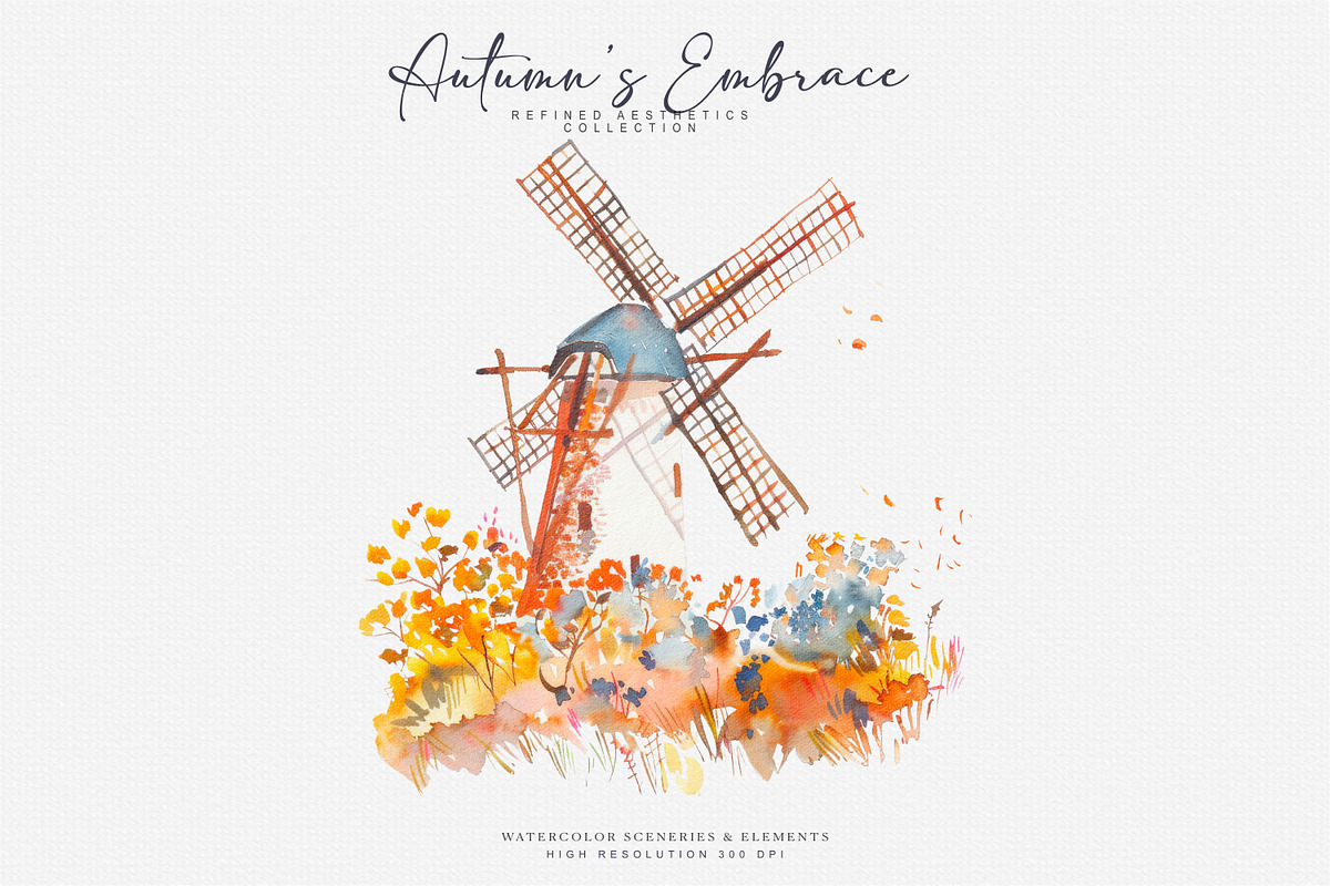 watercolor autumn scenery clipart, a Decorative Illustration by Patishop Art (Photo 6 of 10)
