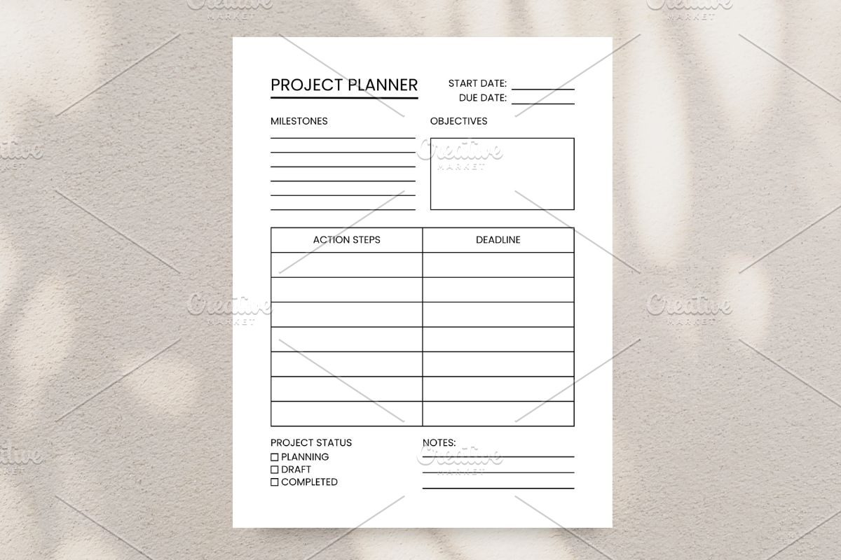 Project Planner Printable, Task Plan, a Print Template by HillTract