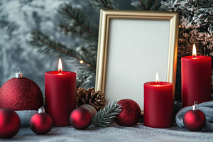 Festive arrangement with red candles, a Photo by Tanuart