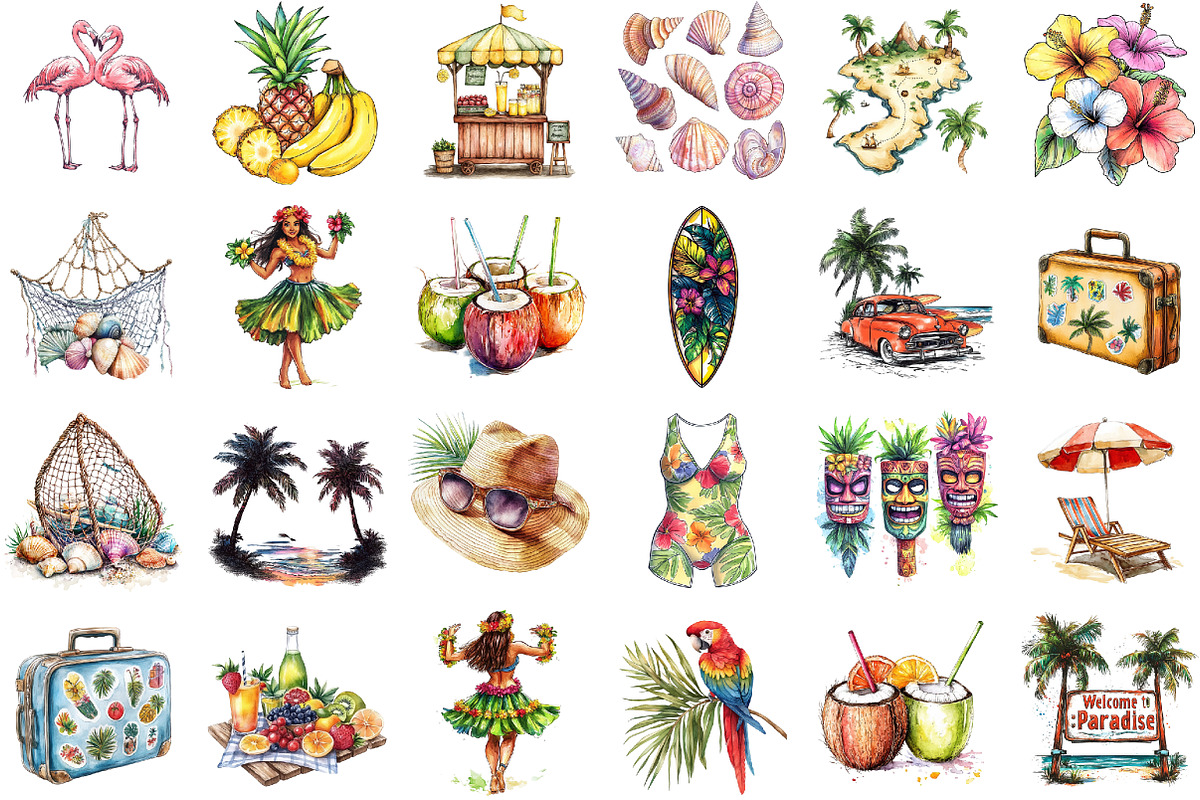 Vintage Summer Tropical Clipart, an Illustration by Sublimation Artist (Photo 2 of 6)