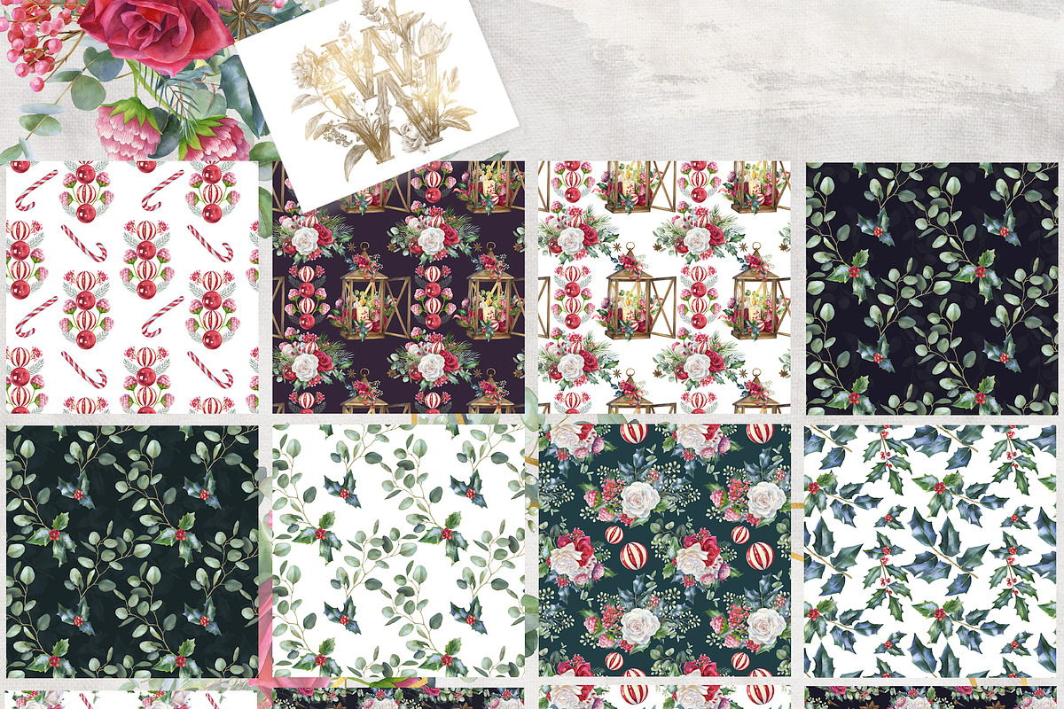 Watercolor floral Christmas pack, a Decorative Illustration by WonderWonder (Photo 8 of 20)