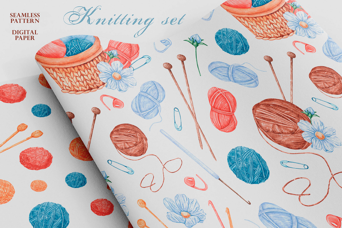 Knitting watercolor set. Crochet., an Illustration by SabinaWatercolorArt (Photo 13 of 16)