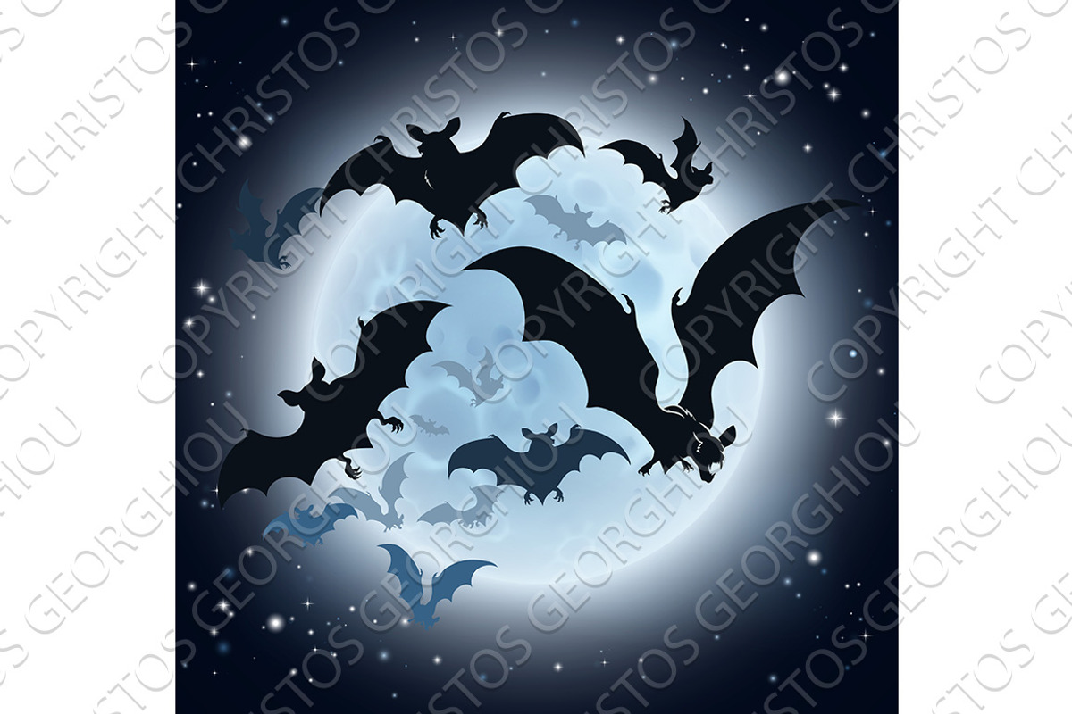 Bats and Full Moon Halloween Background, a Texture Graphic by Christos Georghiou