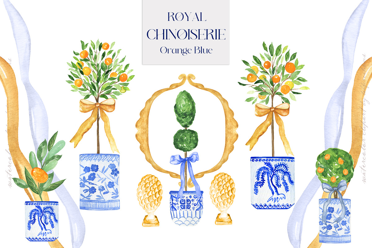 Royal Chinoiserie Orange Topiary, a Decorative Illustration by LABFcreations (Photo 5 of 12)