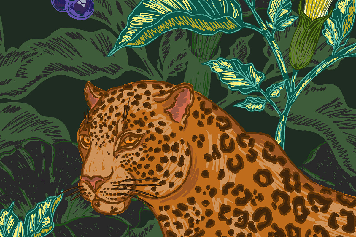 Jaguar, Datura & Grapes Pattern, a Pattern Graphic by NayaChu (Photo 4 of 12)