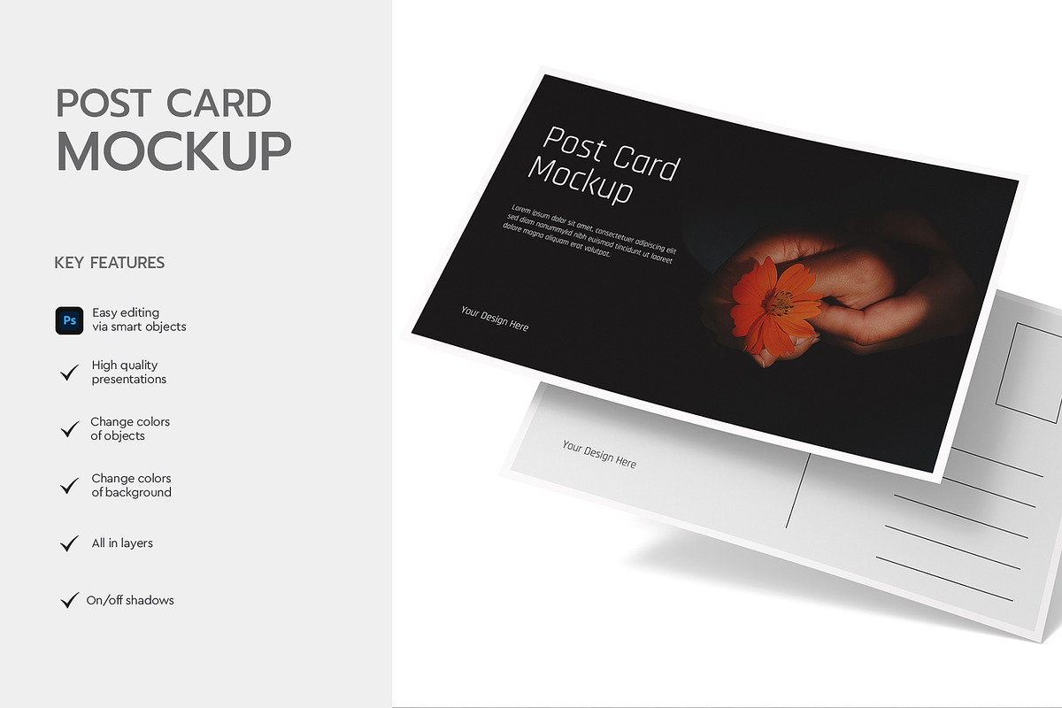 Floating Post Card PSD Mockup