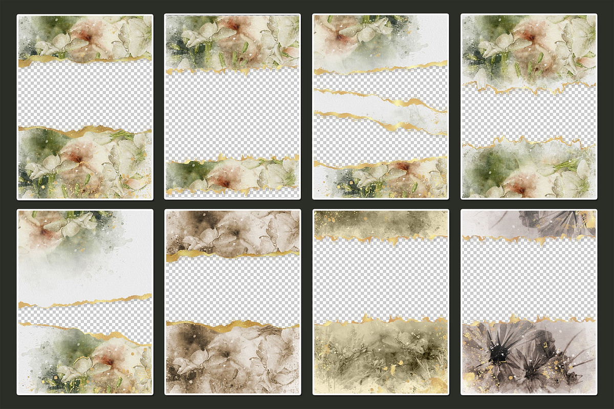 Gold & Flower Watercolor Backgrounds, a Pattern Graphic by Suna Kosem (Photo 14 of 19)
