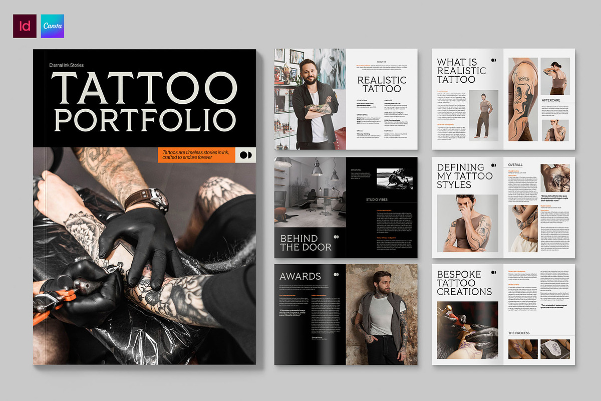 Tattoo Artist Portfolio Template, a Brochure Template by BrandPacks (Photo 1 of 5)