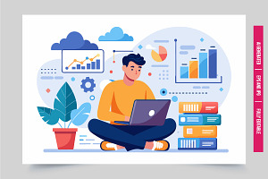 Man floor laptop data colorful, an Illustration by Tanuart