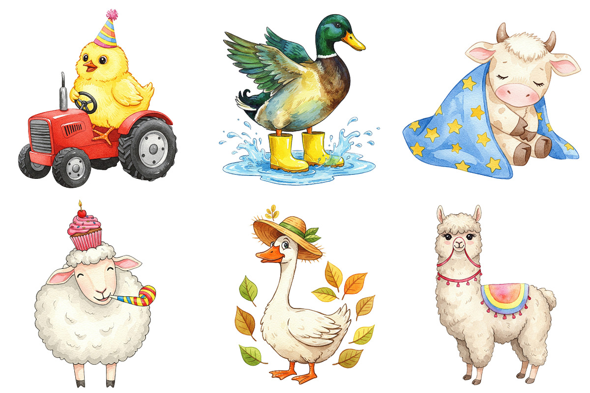 Cute Farm Animals Clipart, an Animal Illustration by cherrydesign (Photo 2 of 3)