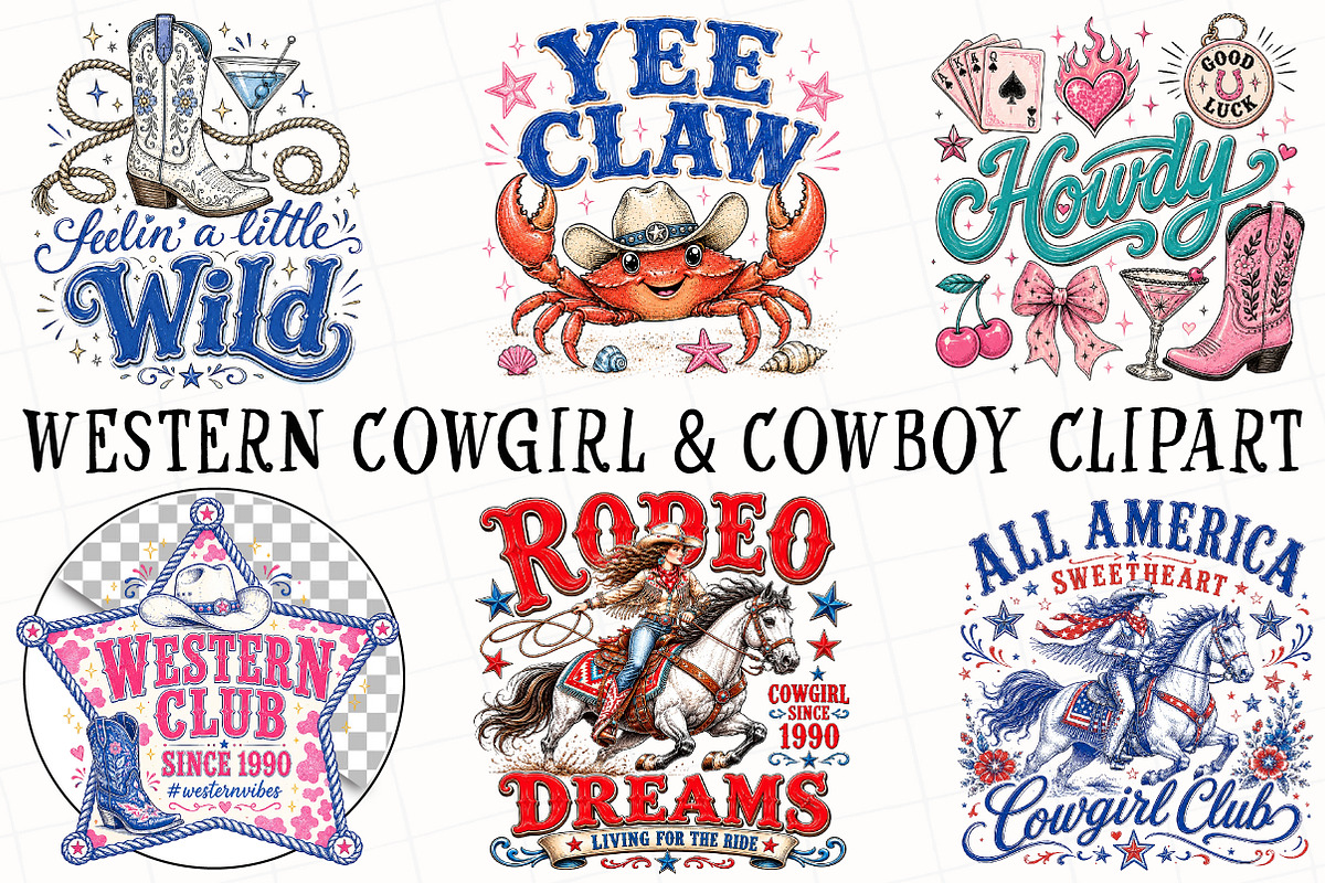 Western Cowgirl & Cowboy Clipart, a Seasonal Illustration by OK Design (Photo 2 of 6)