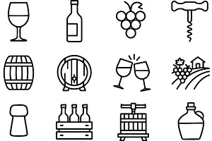 Vector line icons representing wine, a Food Illustration by ZinetroN
