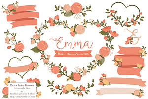 Peach Floral Heart Wreath Clipart, an Illustration by Amanda Ilkov