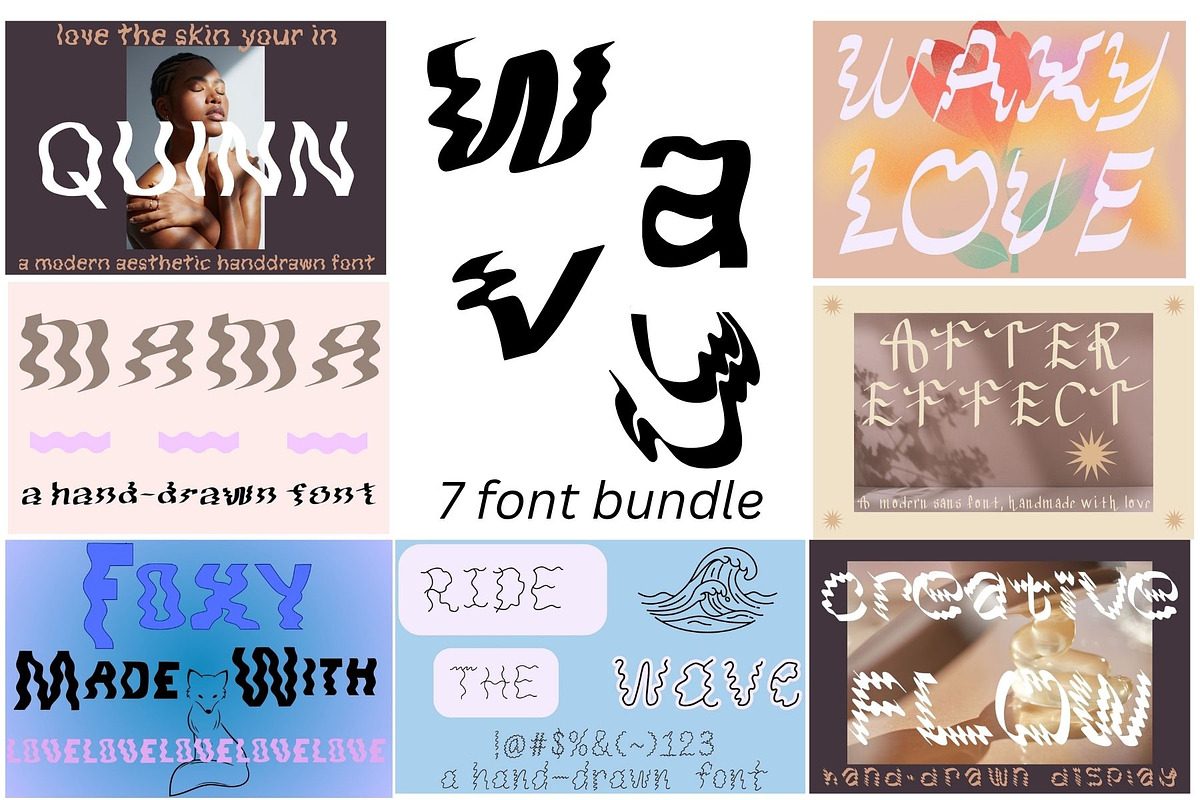 Bundle of 7 Modern Wavy Typefaces, a Handwritten Font by Eryn Rose Design (Photo 1 of 7)