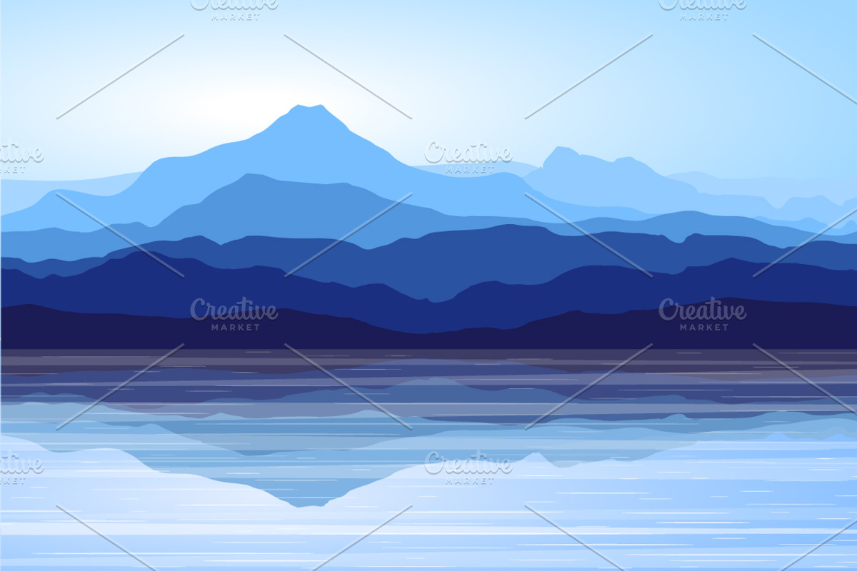 Blue Mountains and Sea. Vector., an Illustration by MSA-Graphics (Photo 1 of 3)