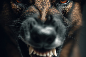 Intense close-up of a snarling German Shepherd dog with exposed, an Animal Photo by Ales Munt