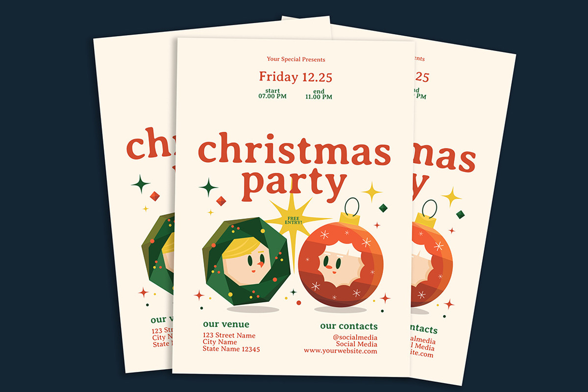 Fun Christmas Party Flyer, a Flyer Template by Gumico Studio. (Photo 1 of 3)