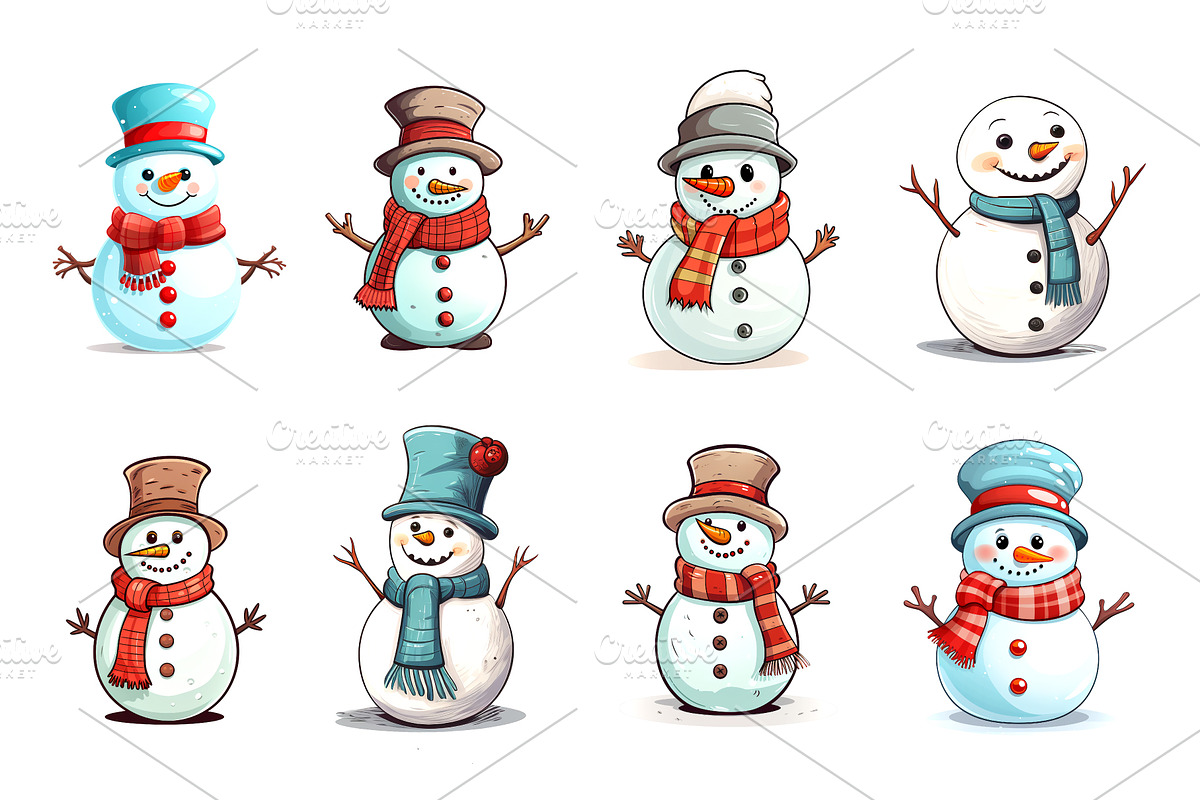 Cartoon Christmas Snowmans. PNG, an Animal Illustration by KENO Mascots (Photo 3 of 8)