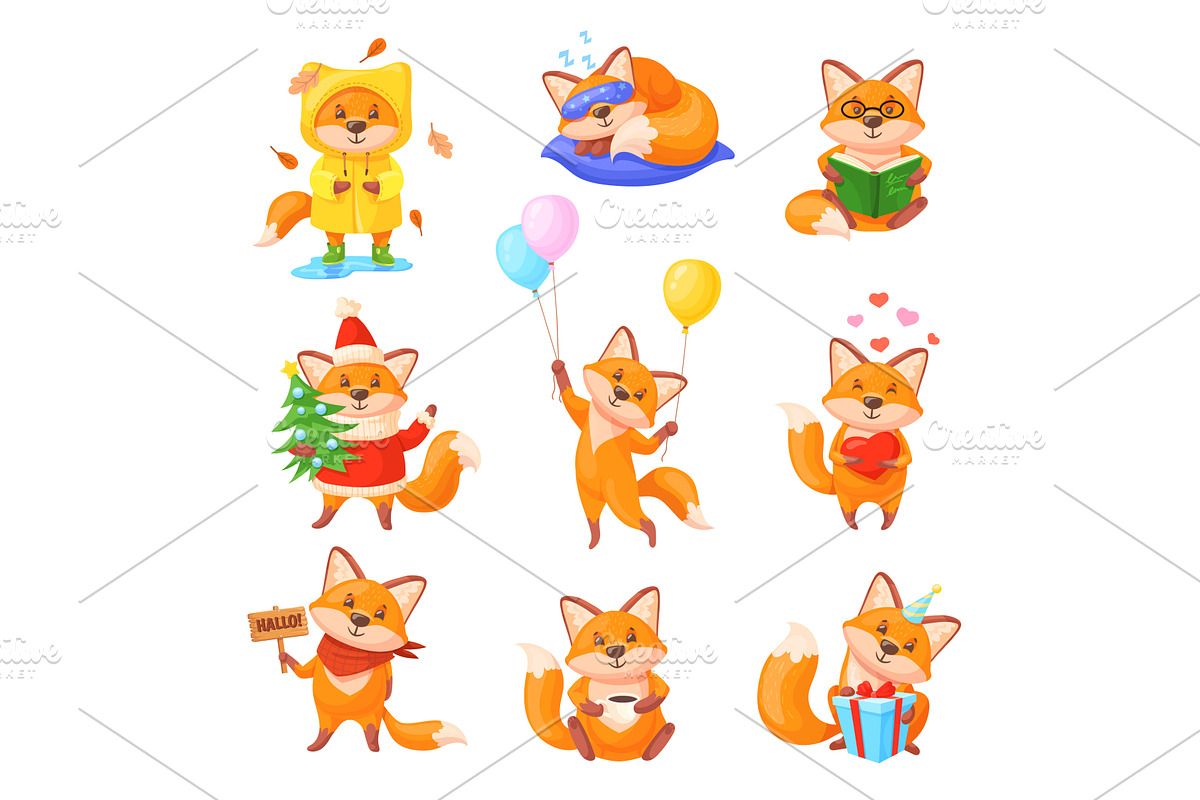 Red fox characters. Cartoon cute, an Animal Illustration by Stock-Smart-Start
