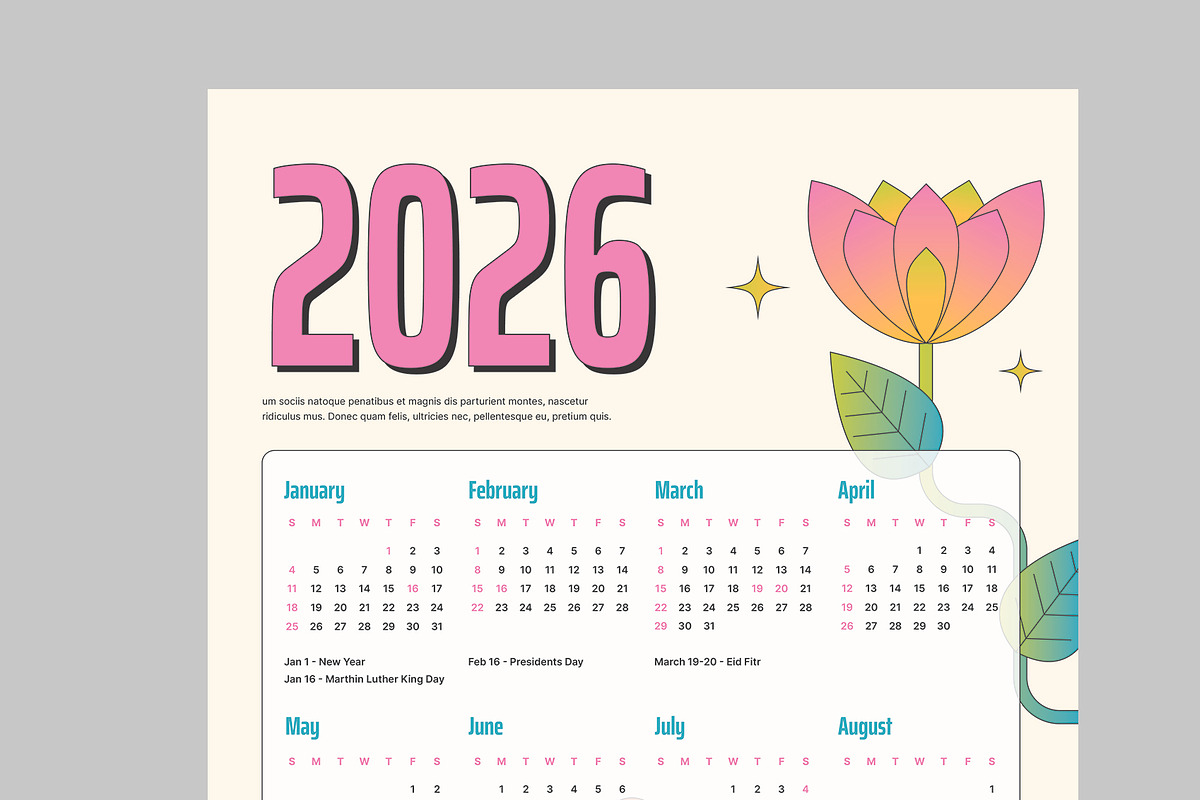 2026 Wall Calendar, a Stationery Template by Neermana (Photo 2 of 4)