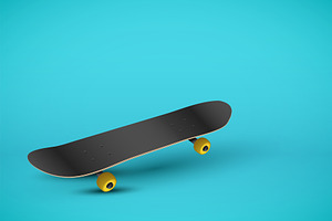 Skateboard On Pastel Blue Background