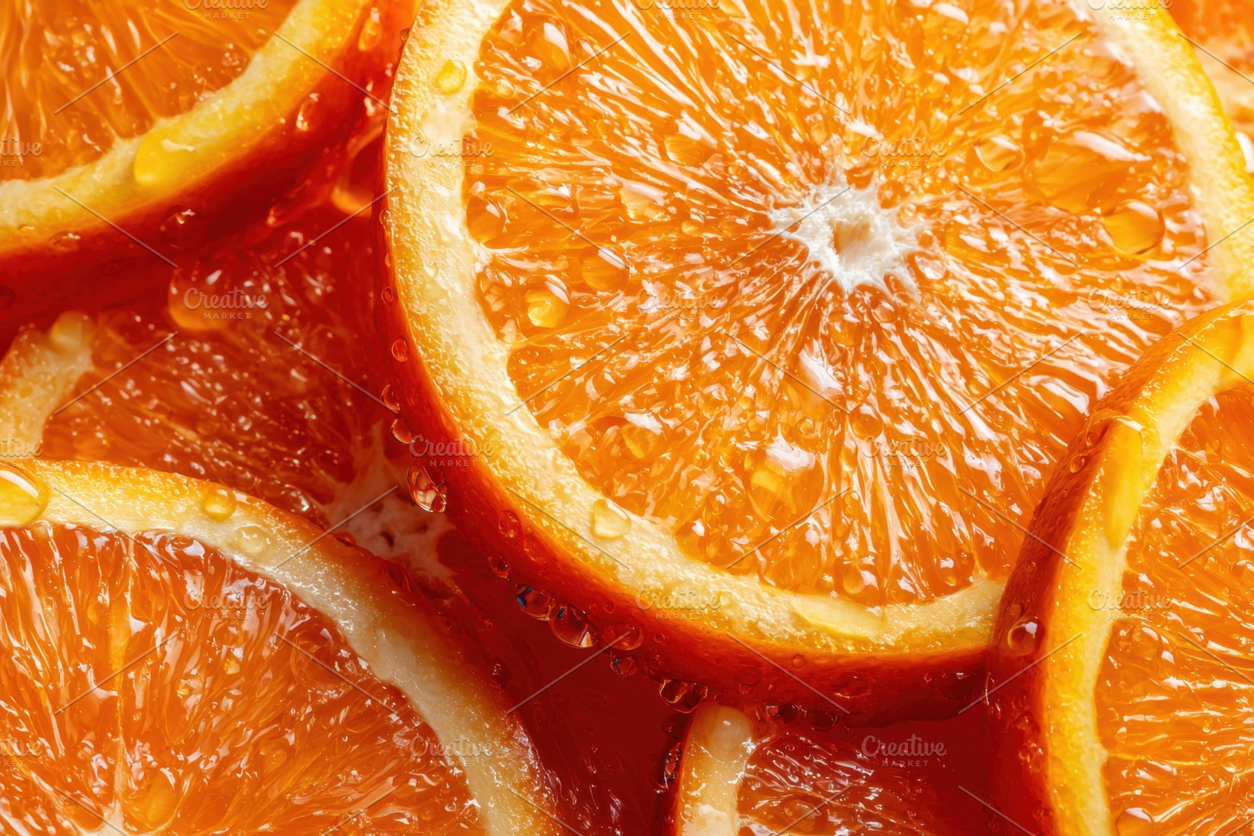 Fresh orange slices with water droplets, a Food & Drink Photo by AlyaAnd