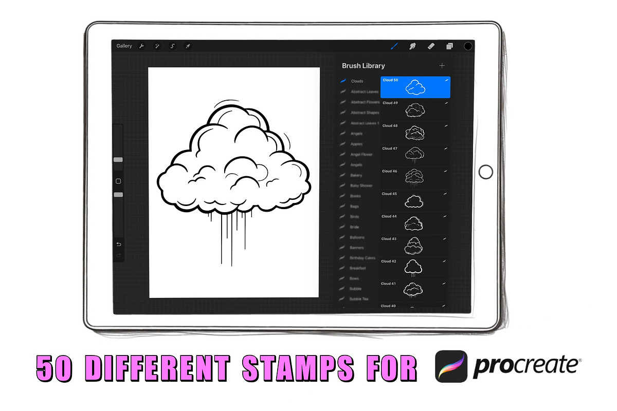 50 Clouds Procreate Stamps Brushes, a Brush Add-On by Procreate Sale (Photo 2 of 6)