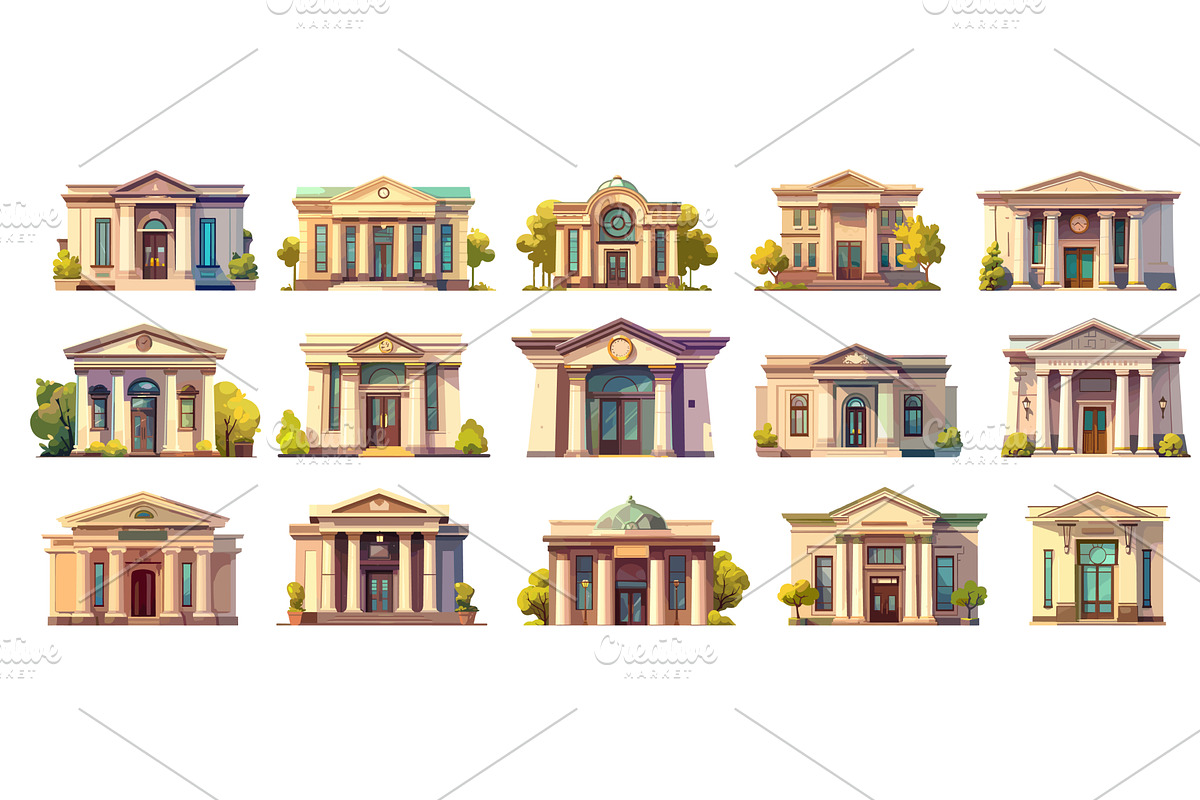 Bank buildings. Cartoon governmental, an Object Illustration by Stock-Smart-Start