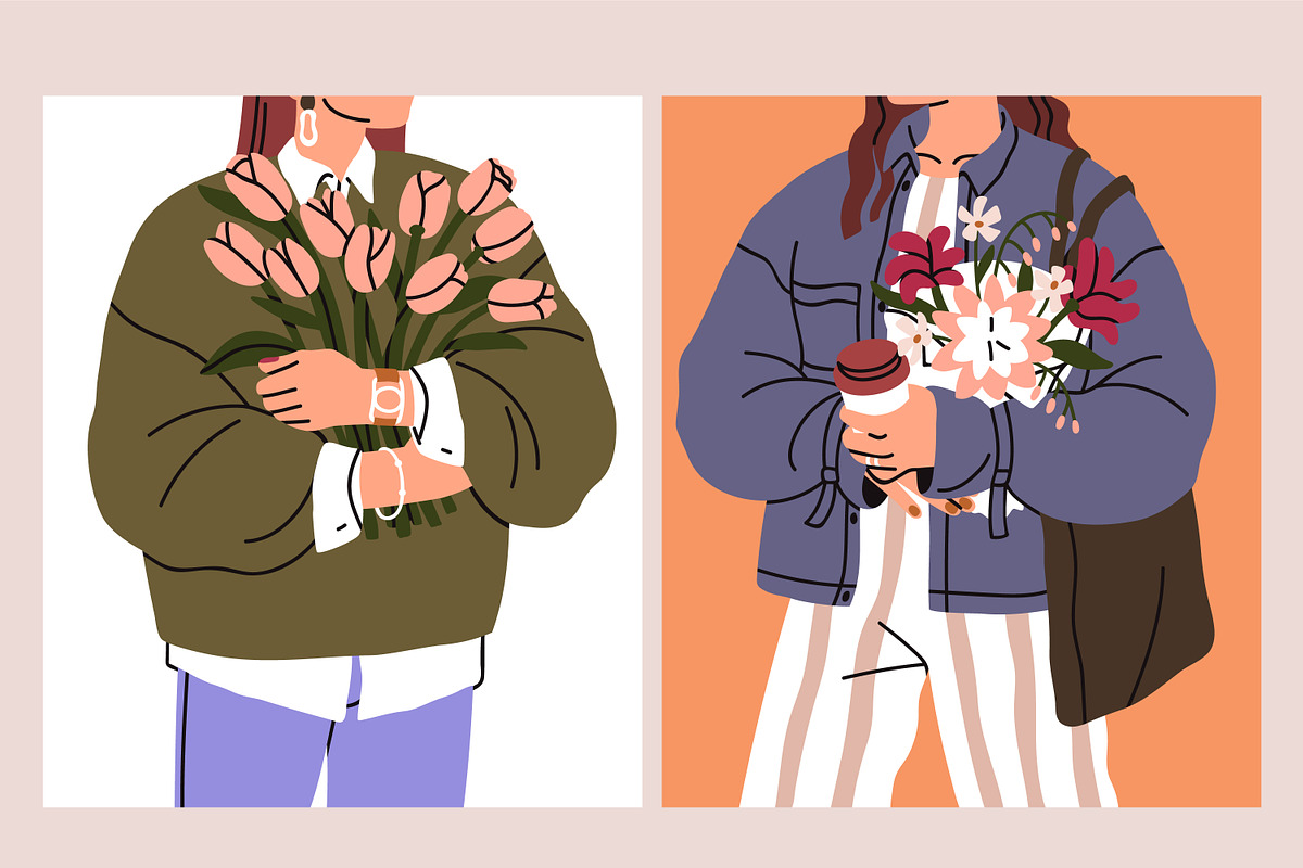 Women with flower bouquets cards set, a Person Illustration by Good Studio (Photo 4 of 6)