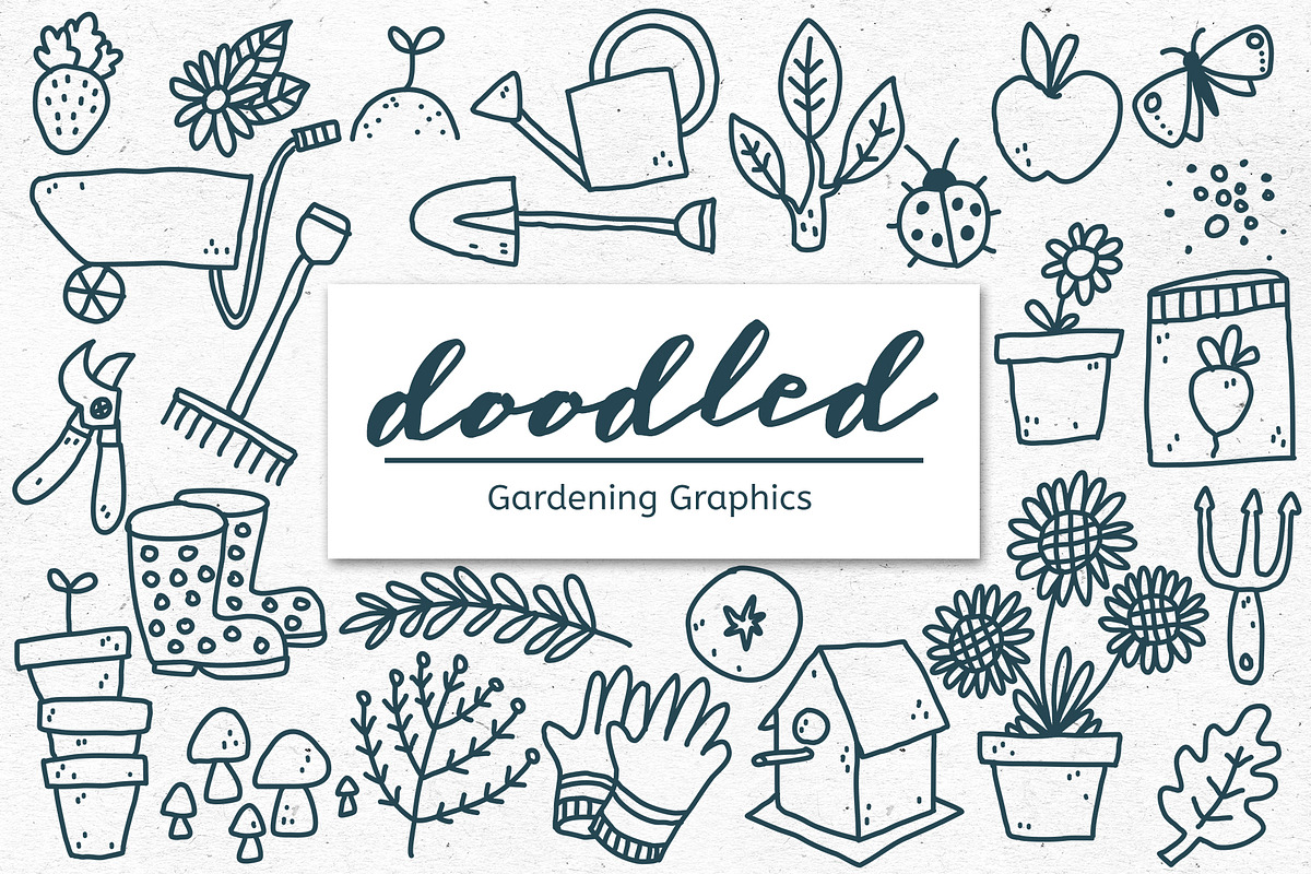 Doodled Gardening Lineart Graphics, an Object Graphic by voidea