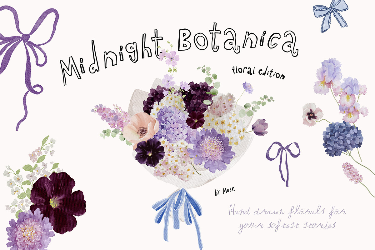 Midnight Botanica - Purple Flowers, a Decorative Illustration by Muse Artist (Photo 1 of 12)