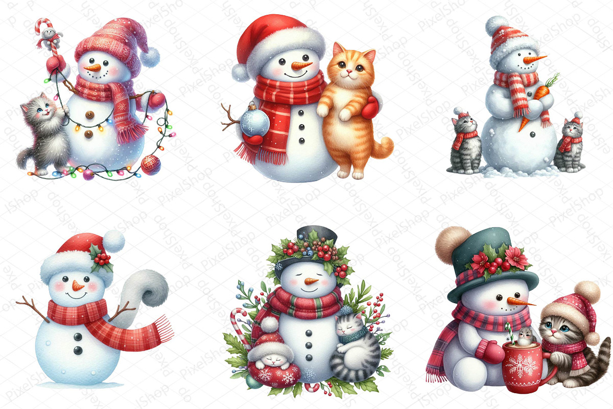 Christmas Snowman with Cats, an Illustration by DreamPrint404 (Photo 4 of 5)