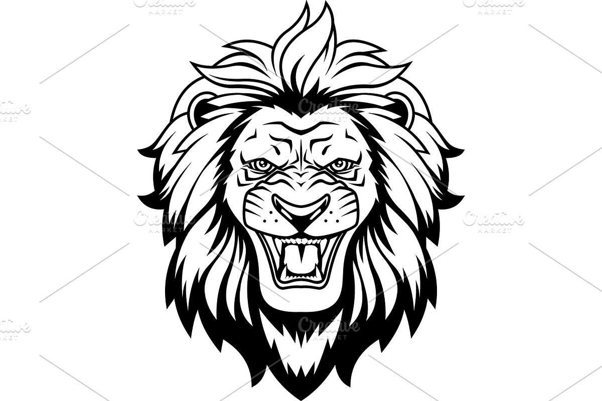 Lion Head In Black And White Mascot, an Illustration by HitToon