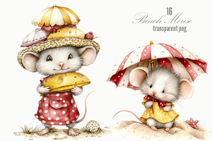Cute Watercolor Beach Mouse Clipart, a Seasonal Illustration by Designking