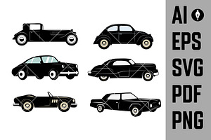 Set Of Retro Cars Icons. Retro Car