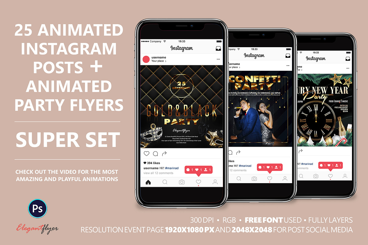 25 Animated Instagram Party Posts, a Flyer Template by Free-PSD-Templates (Photo 2 of 3)