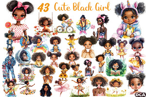 Cute Black Girl Clipart, an Illustration by DreamCafeArt