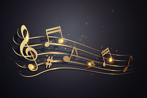 Shiny Golden Stave And Music Concept, a Decorative Illustration by Black White Mouse Design