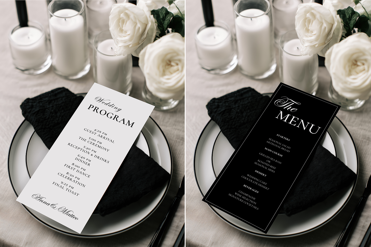 Black & White Wedding Menu Mockup, an Advertising Mockup by Serenefeeling (Photo 2 of 6)