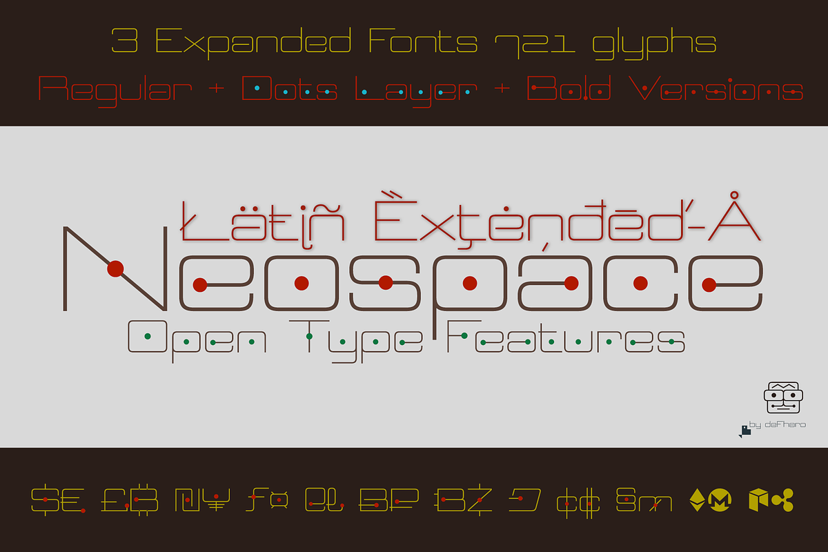 Neospace, 3 Display & Layered Font, a Sans Serif Font by deFharo (Photo 1 of 9)