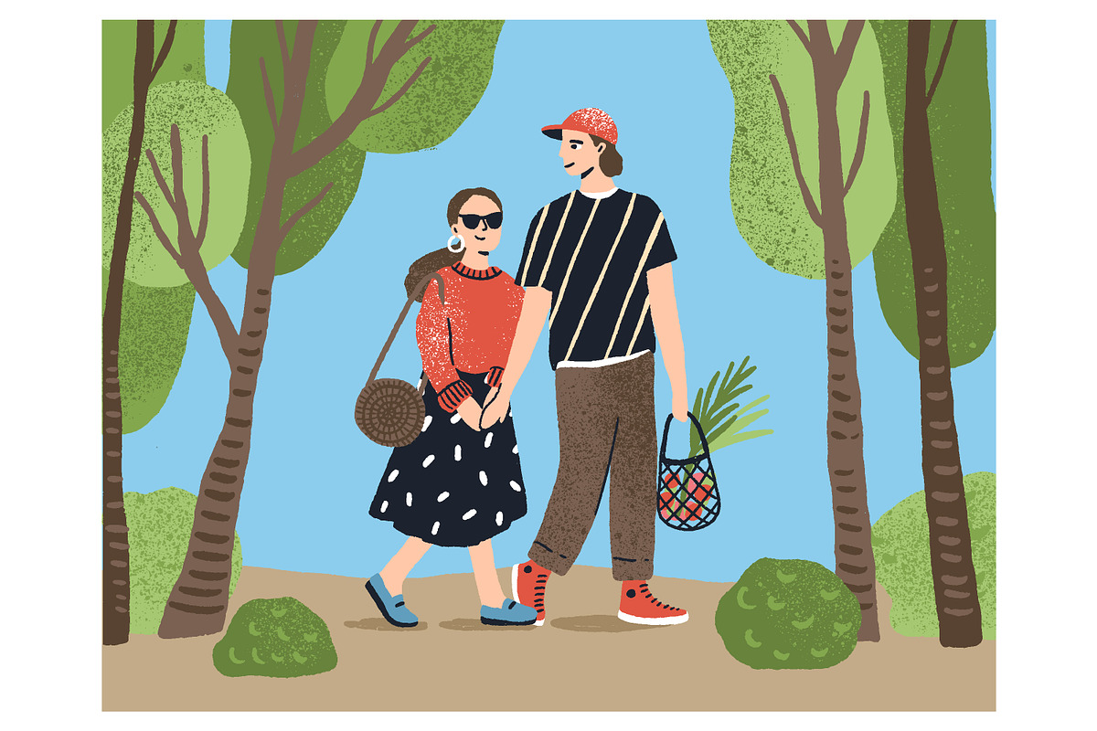 Cute couple walking in the park, a Person Illustration by Good Studio (Photo 1 of 3)