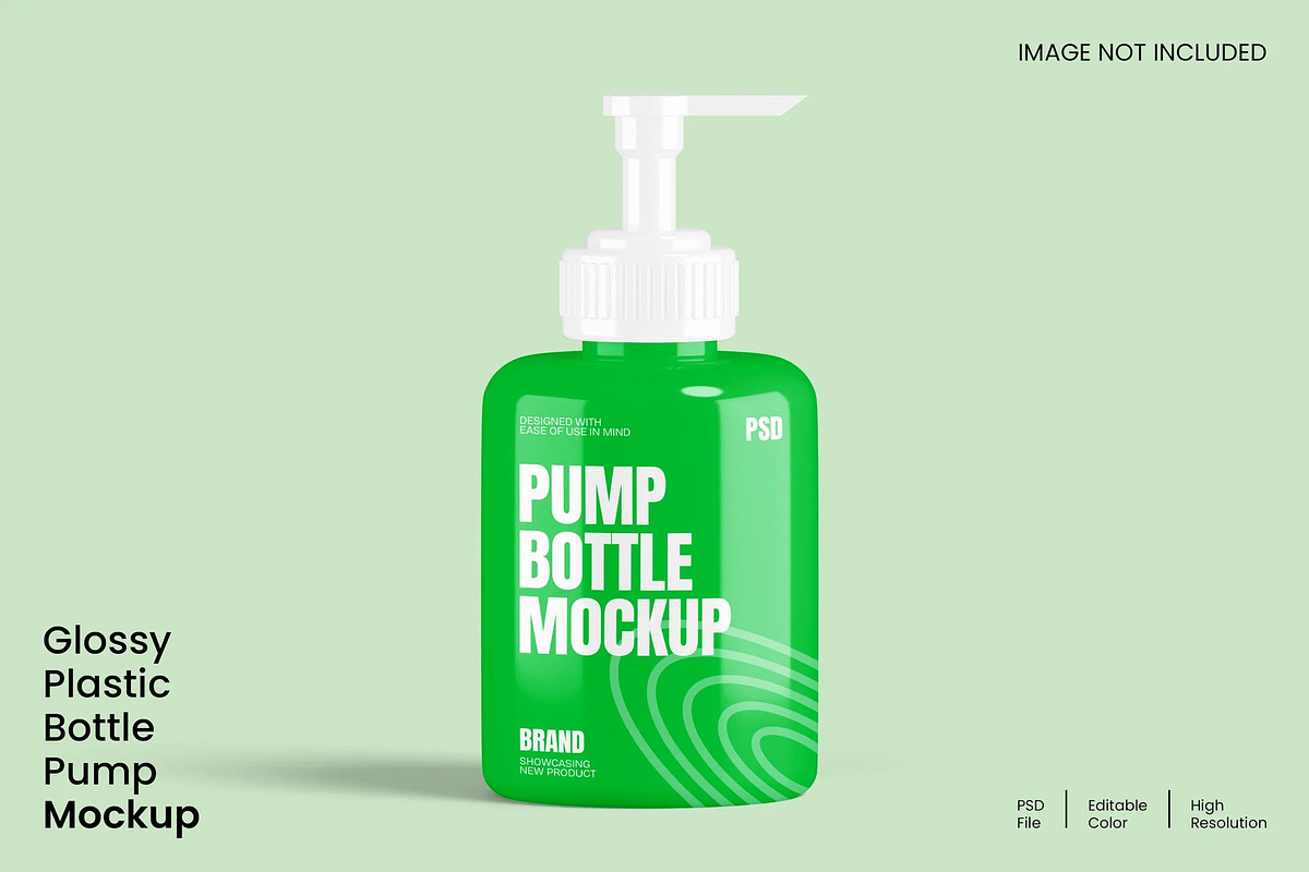 Glossy Plastic Bottle Pump Mockup, a Packaging Mockup by renderstockmarket