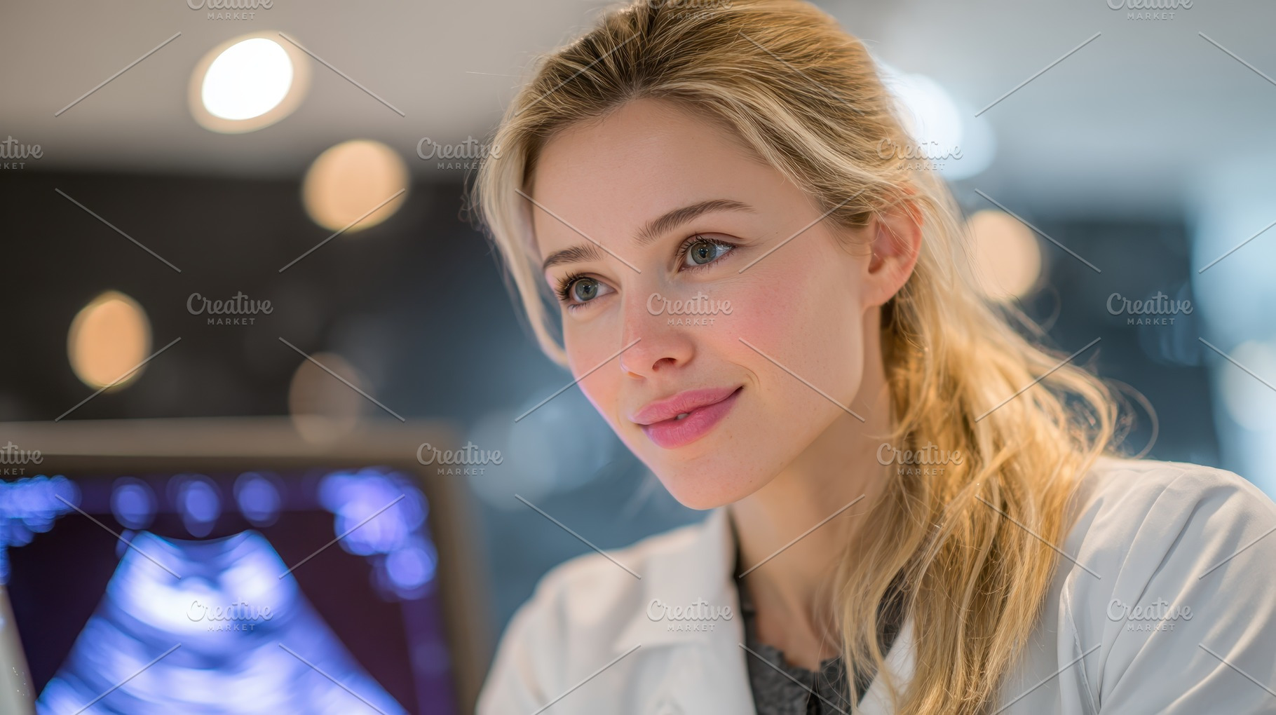 Young female doctor reviewing ultras, a Photo by Pixeness Studio