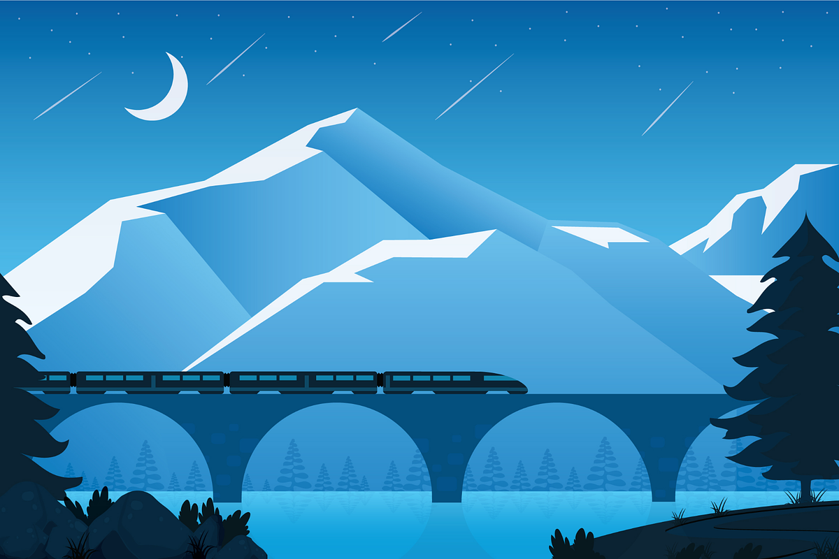 Night Train - Landscape Illustration, an Illustration by Made by Cap