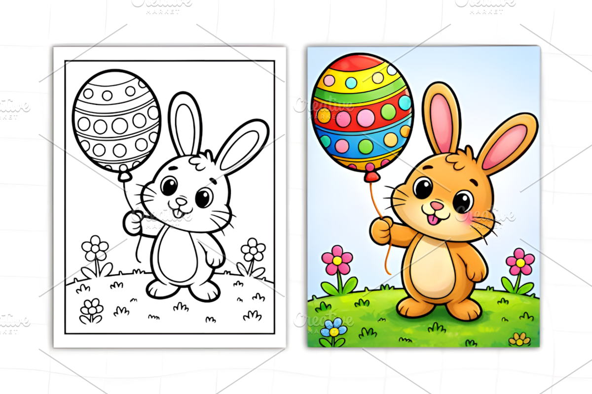 Bunny Basket Coloring Book For Kids, an Animal Illustration by Design Station (Photo 6 of 8)