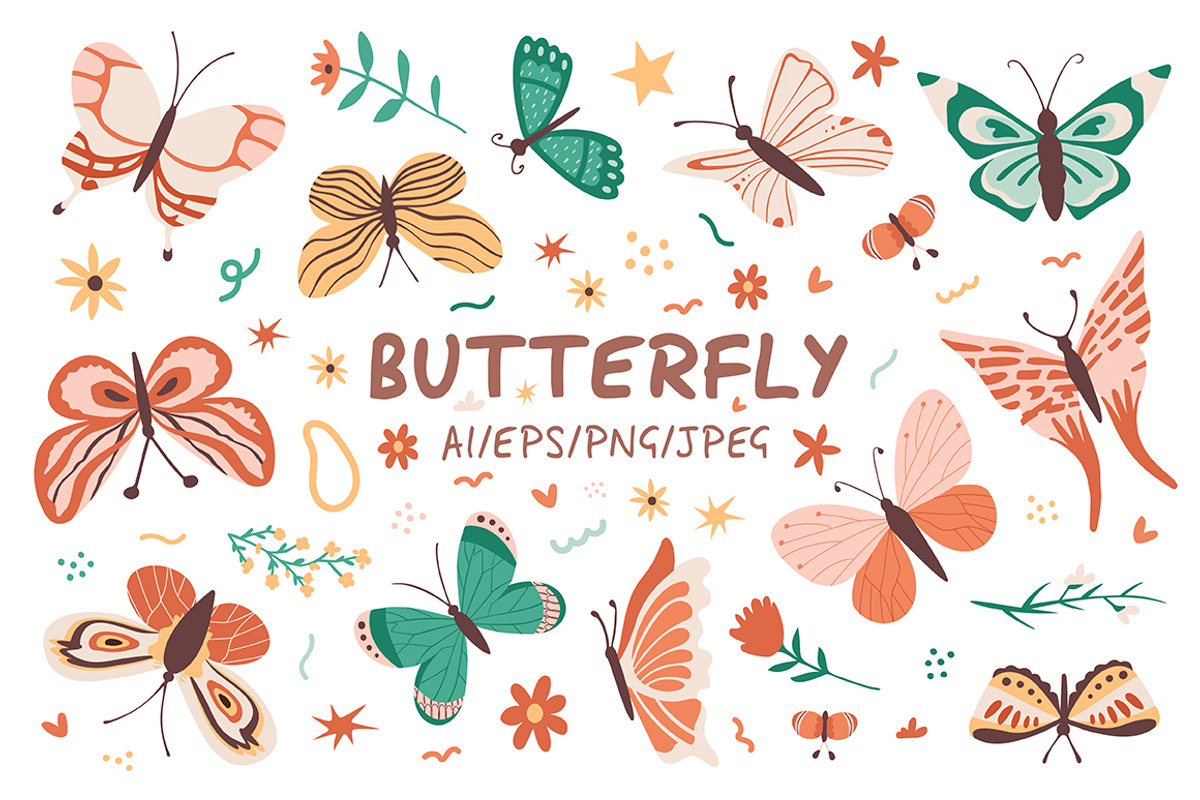 Colorful Hand-Drawn Butterflies, an Animal Illustration by Zeukaa (Photo 1 of 7)
