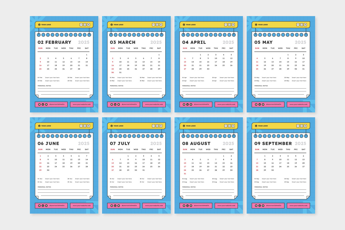 Y2K Retro Wall Calendar 2025 Design, a Stationery Template by twinstd (Photo 2 of 3)